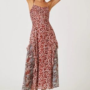 Anthropologie Let Me Be Ruffled Floral Midi Dress Size XS